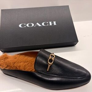 Coach Black Leather Slip-On Loafers